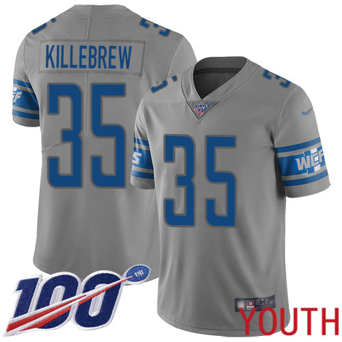 Detroit Lions Limited Gray Youth Miles Killebrew Jersey NFL Football #35 100th Season Inverted Legend->youth nfl jersey->Youth Jersey